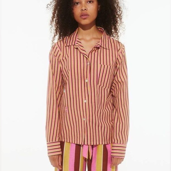 Gimaguas Other - Gimagaus pink striped clot long sleeve button down pyjama top